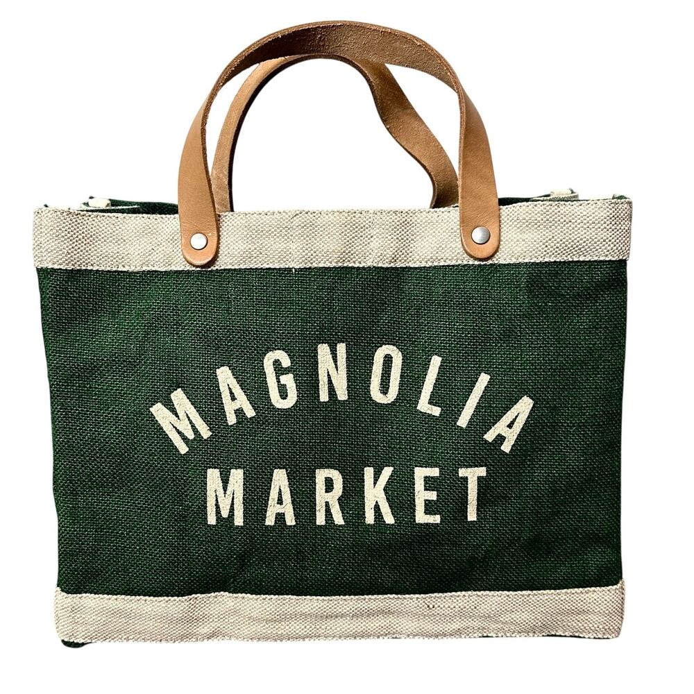 Apolis Global Citizen Magnolia Market Green Tote Bag 100% Natural Golden Jute - Picture 3 of 15